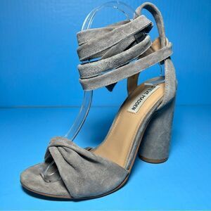 Steve Madden Womens Clary Grey Suede Ankle Wrap Heels 7.5
